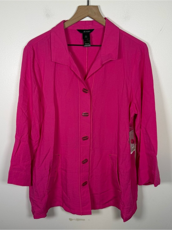 Ali Miles Jackets & Blazers - NWT Ali Miles Pink Button Up Blouse Size L Artsy Lagenlook Art To Wear Boho Chic
